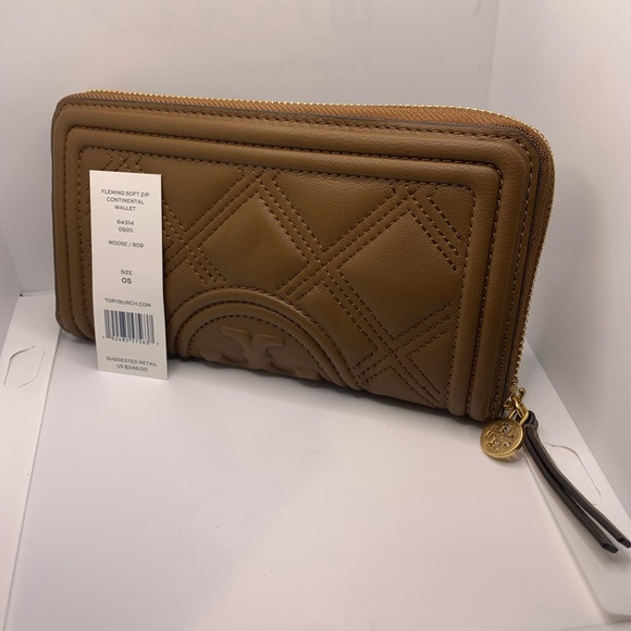 NWT Tory Burch Fleming Soft Zip Continental Wallet Moose/909 64314 - Picture 4 of 14